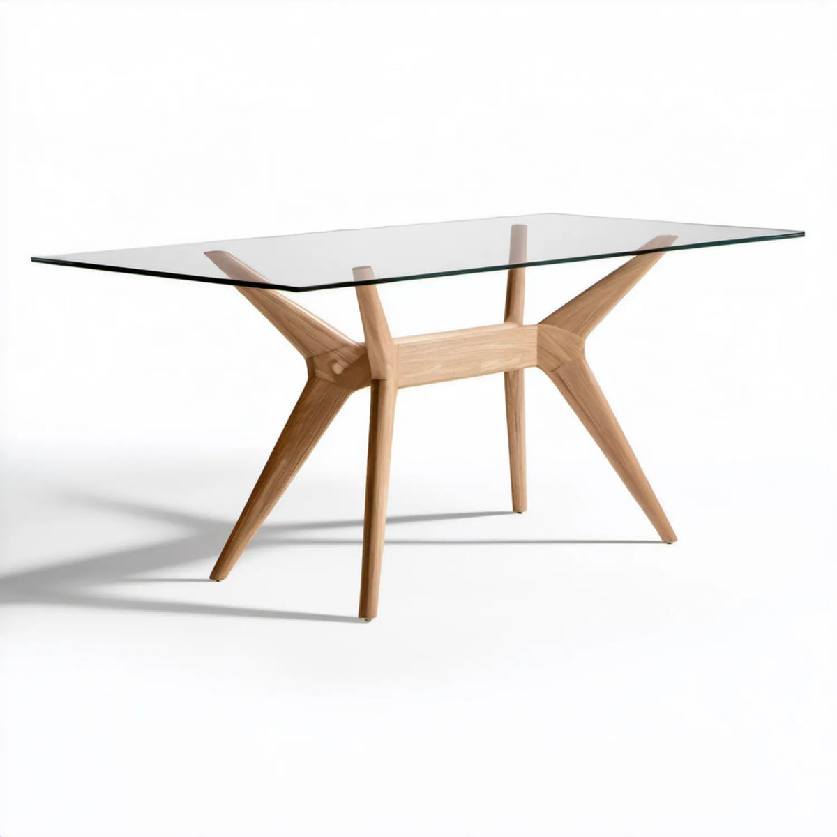 Prostokątny stół do jadalni 180 x 90 x 75 cm ze szkła hartowanego 10 mm i litego drewna dębowego