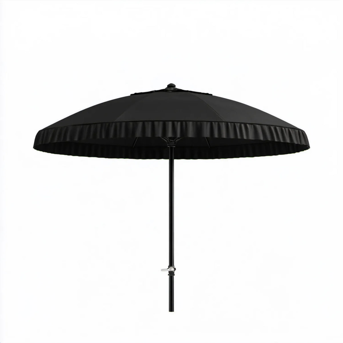 Czarny okrągły parasol ogrodowy 270 cm z falbaną, korbą i stalowym masztem