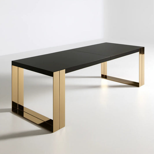 Rozkładany stół prostokątny czarno-złoty 160–200 x 90 x 75 cm, MDF i stal nierdzewna