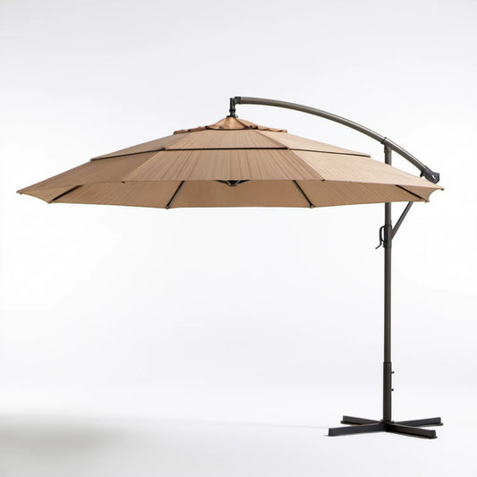Beżowy parasol ogrodowy boczny Ø 300 cm, wysokość 245 cm, stalowy stelaż