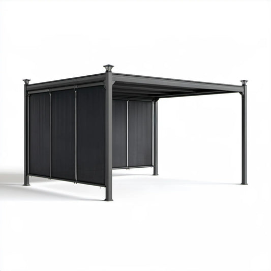Prostokątna pergola ogrodowa aluminiowa z roletami bocznymi, antracytowa, 400 x 300 x 230 cm