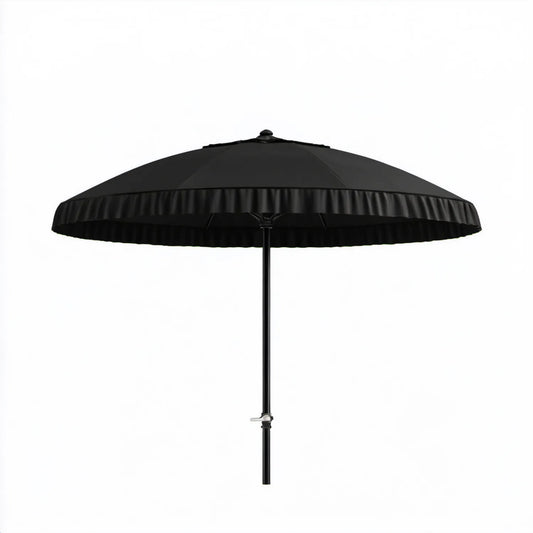 Czarny okrągły parasol ogrodowy 270 cm z falbaną, korbą i stalowym masztem
