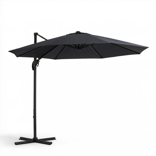 Czarny kwadratowy parasol ogrodowy z bocznym masztem 300 x 300 cm, poliester i stal